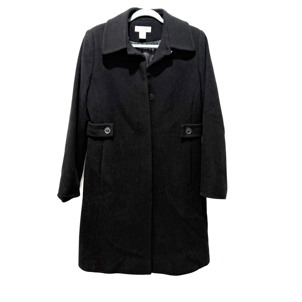 Preston & York 100%wool long basic Black‎ Trench Coat 10